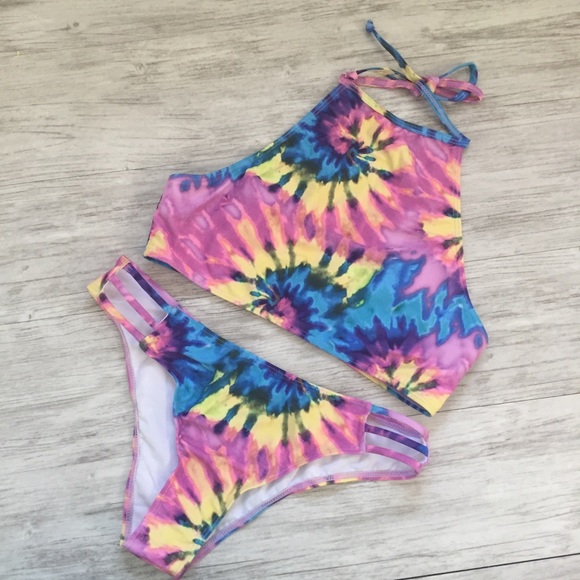 Pink Tie Dye Halter Bikini NWT - L - Picture 5 of 7